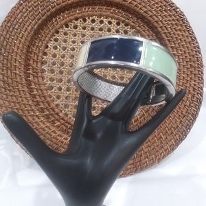 Colorblock Bangle Bracelet, Navy Blue Mint Green and Cream